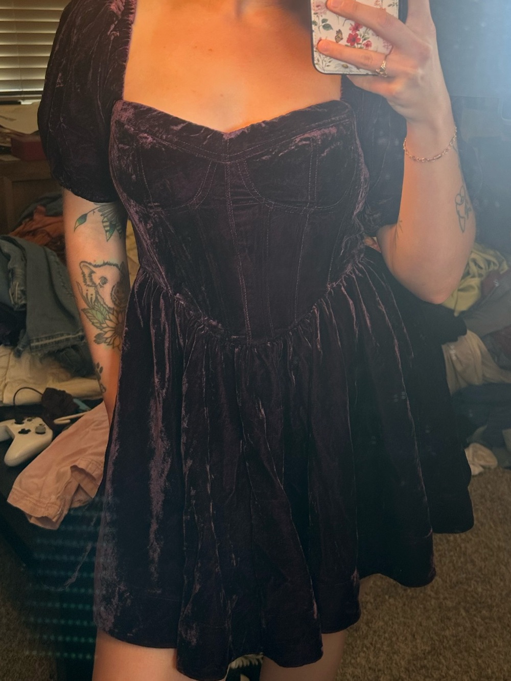 Altar'd State Velvet Sweetheart Mini Dress - Dark Purple